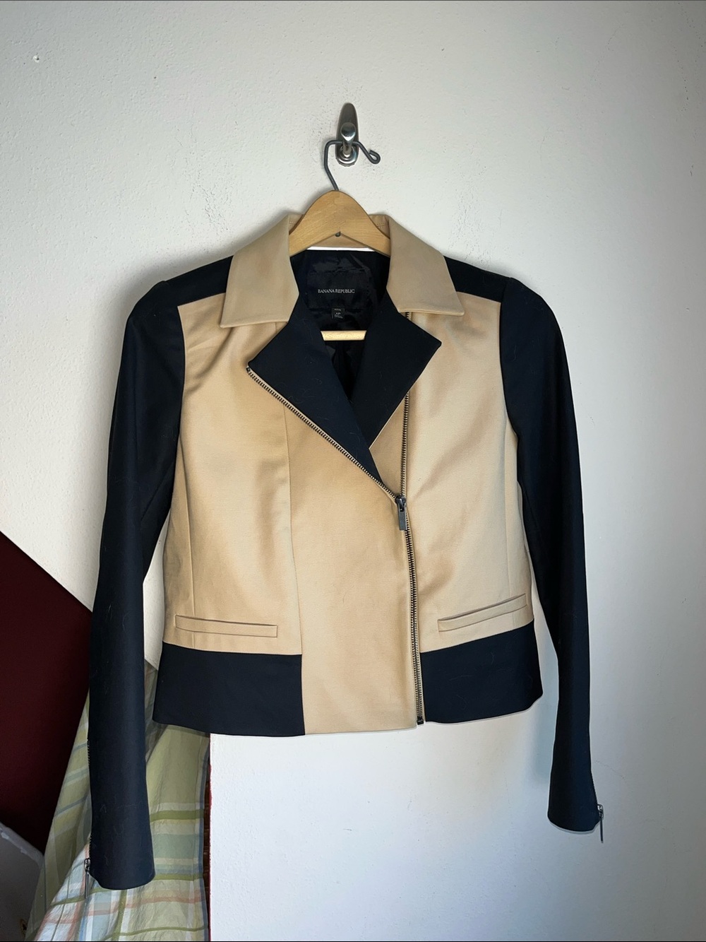 Banana Republic Beige‎ and Black Colorblock Moto Jacket